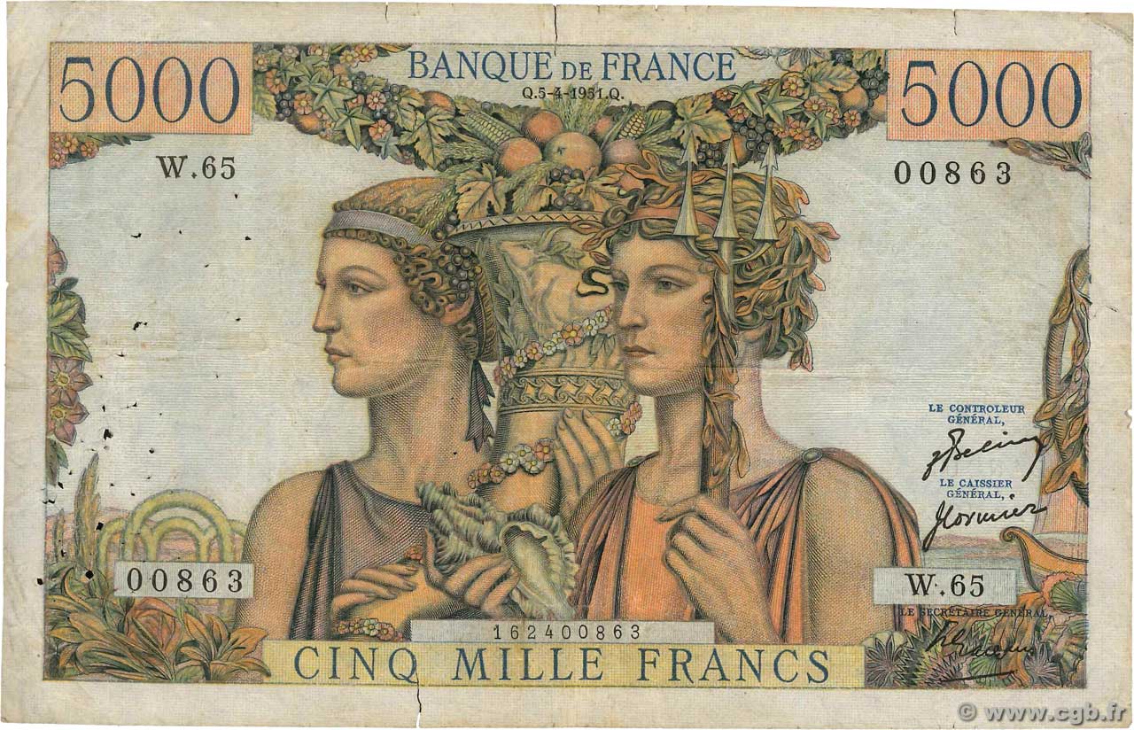 5000 Francs TERRE ET MER FRANCE  1951 F.48.04 B+