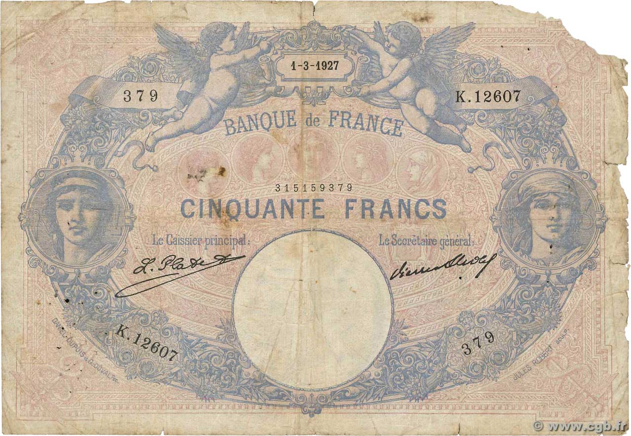 50 Francs BLEU ET ROSE FRANCE  1927 F.14.40 P