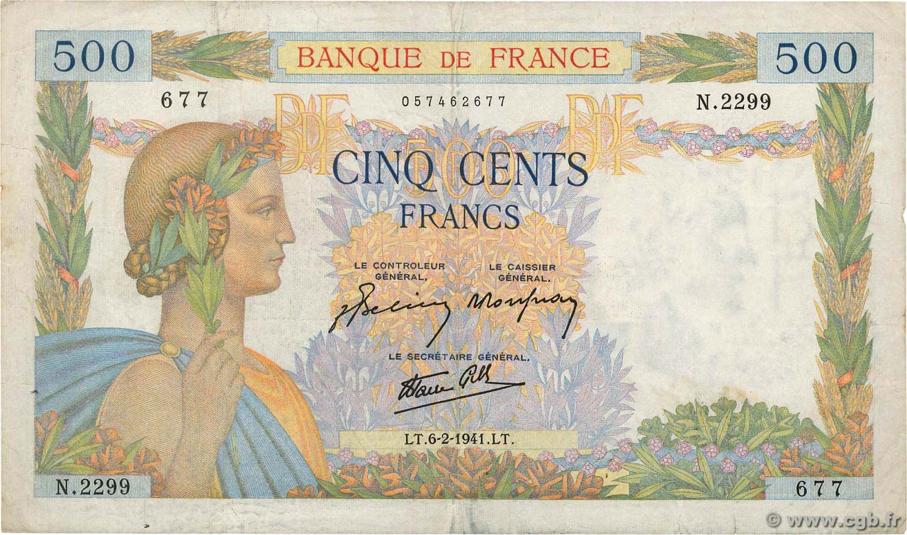 500 Francs LA PAIX FRANCE  1941 F.32.14 F-