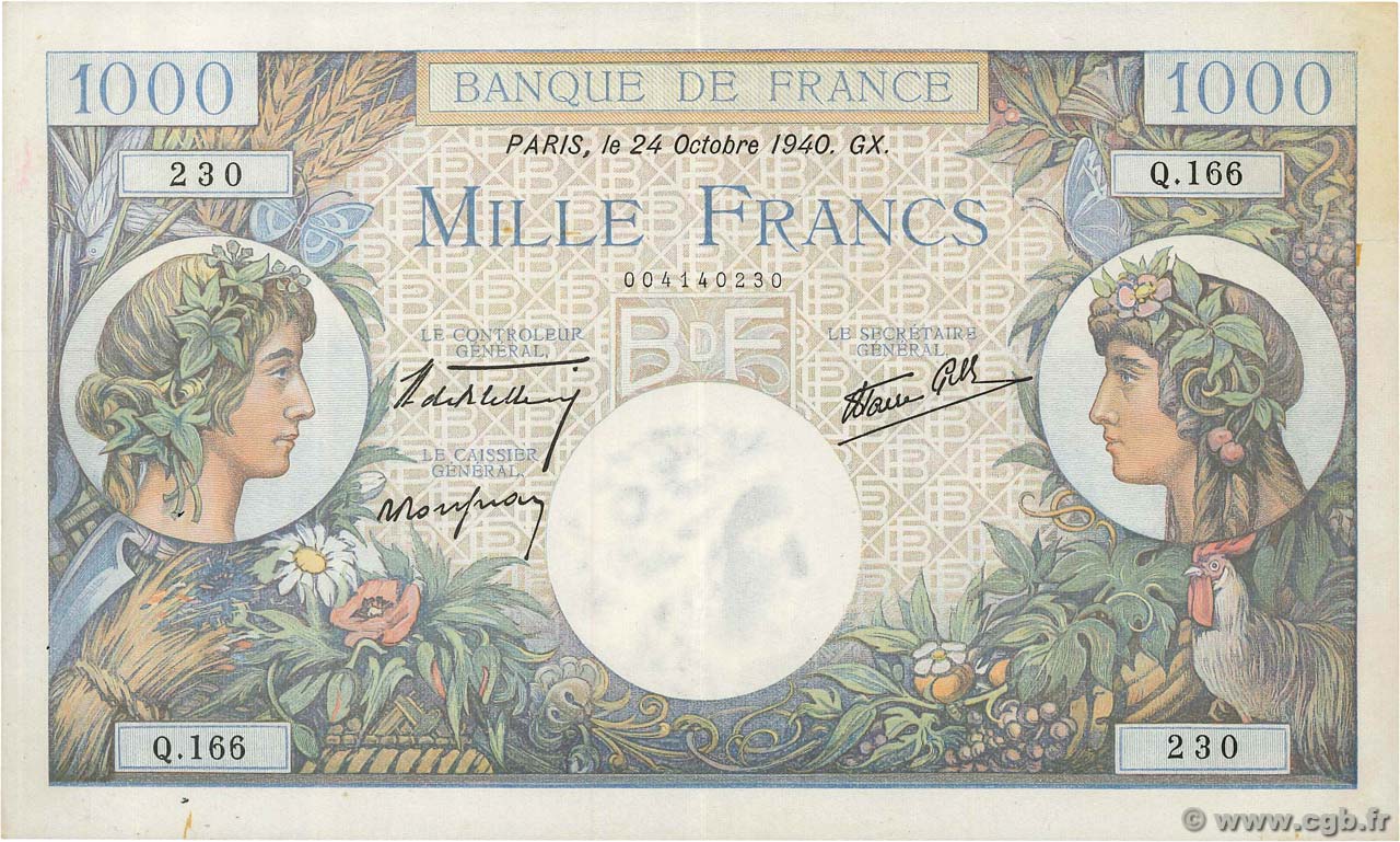 1000 Francs COMMERCE ET INDUSTRIE FRANCE  1940 F.39.01 TTB+