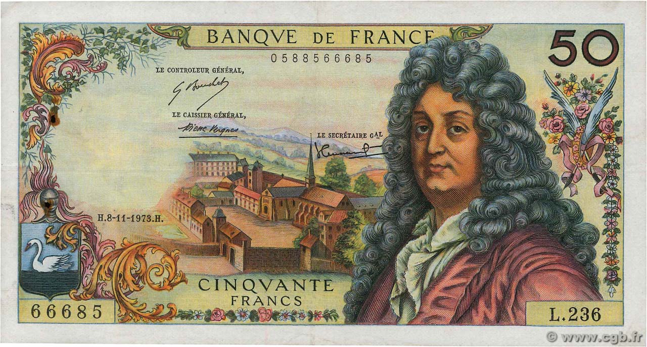 50 Francs RACINE FRANCIA  1973 F.64.25 BC+