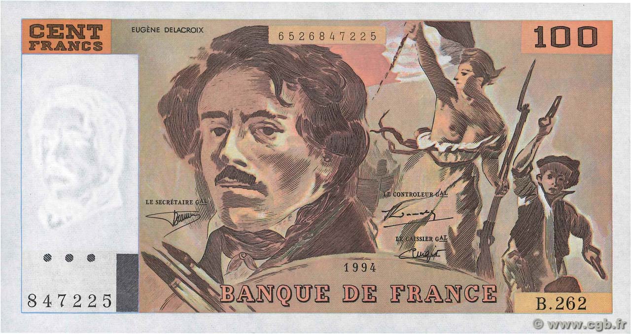 100 Francs DELACROIX 442-1 & 442-2 FRANCIA  1994 F.69ter.01b SC