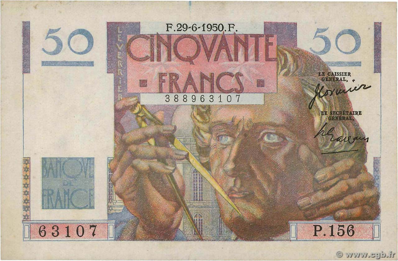 50 Francs LE VERRIER FRANCIA  1950 F.20.15 BC+