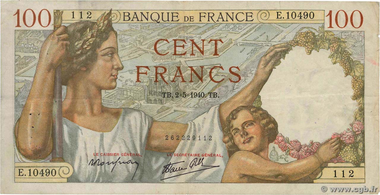 100 Francs SULLY FRANCE  1940 F.26.28 F