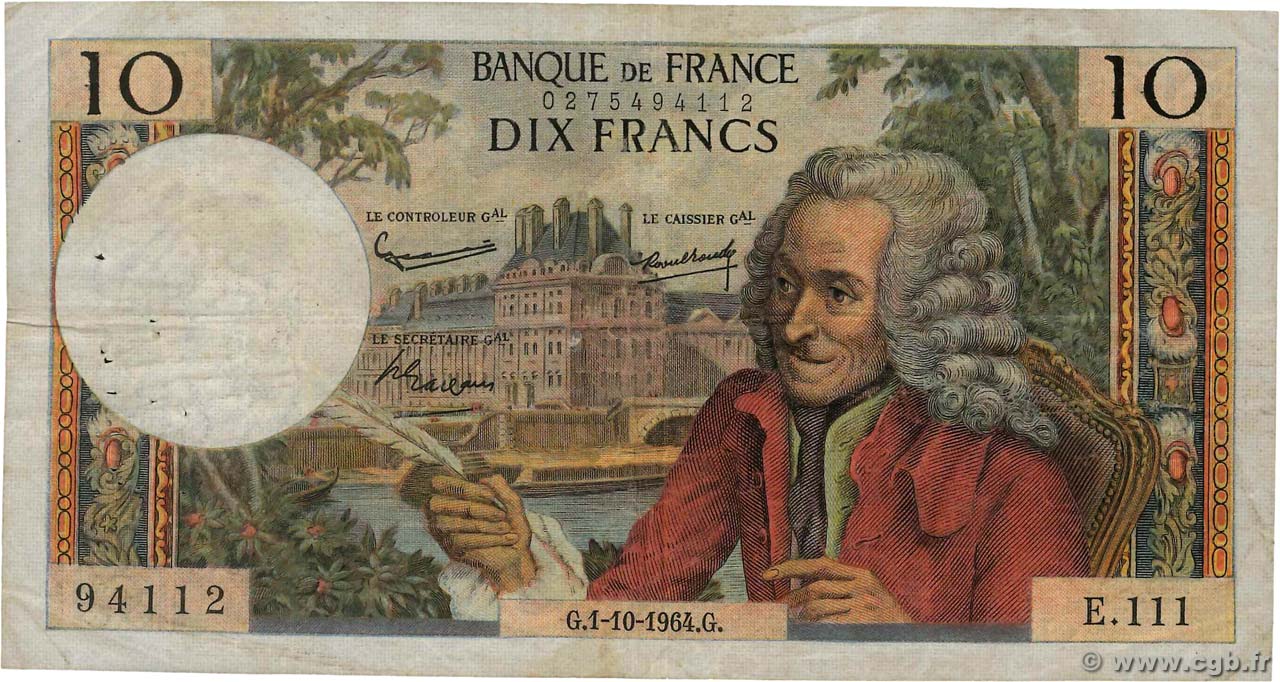 10 Francs VOLTAIRE FRANKREICH  1964 F.62.11 fS