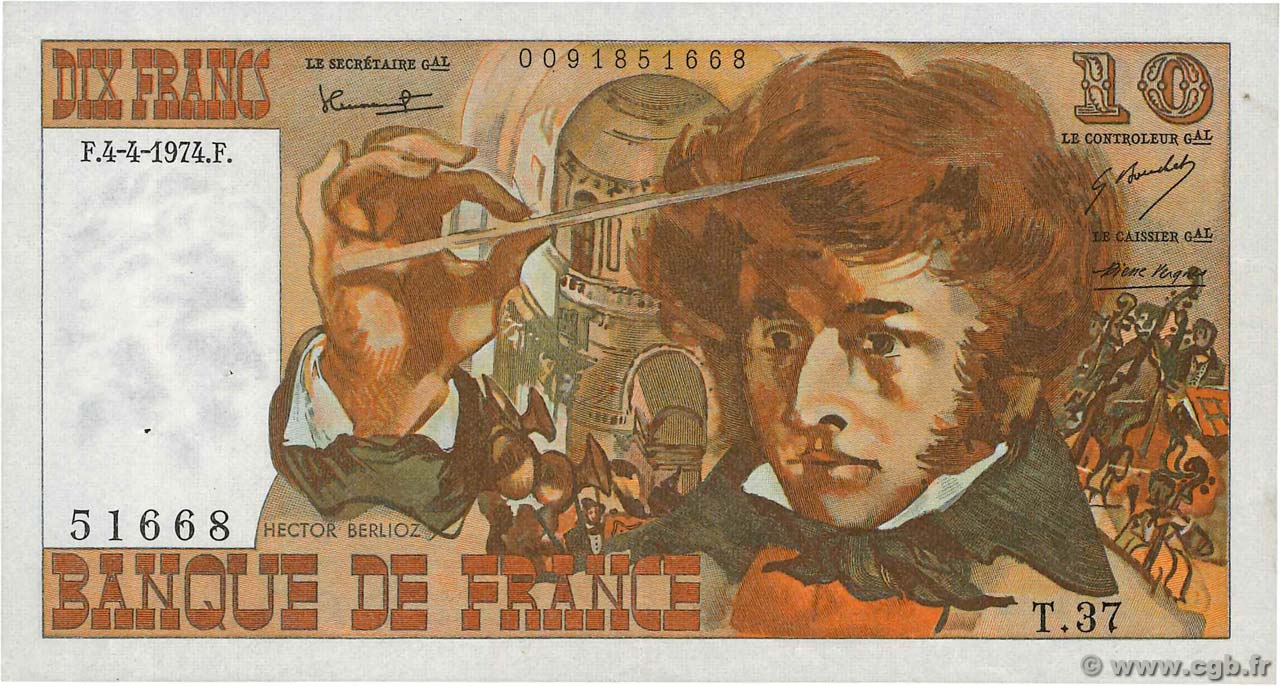 10 Francs BERLIOZ FRANCIA  1974 F.63.04 BB