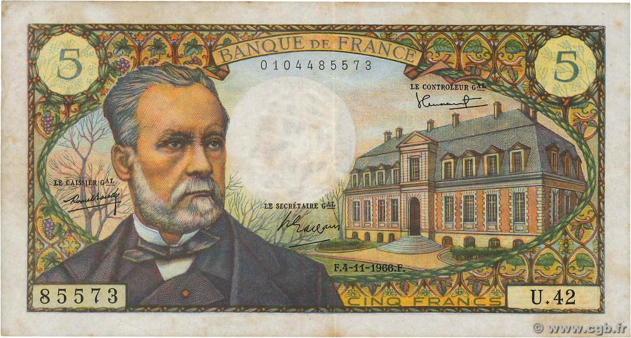 5 Francs PASTEUR FRANCIA  1966 F.61.04 BC+