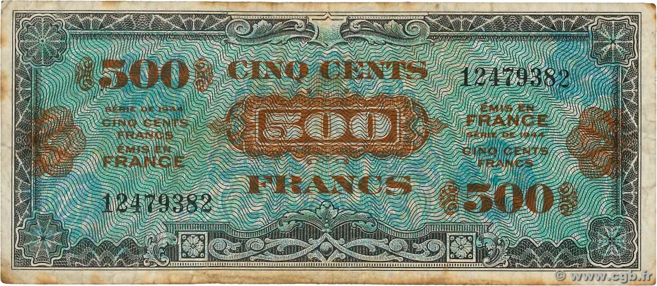 500 Francs DRAPEAU FRANCIA  1944 VF.21.01 q.MB