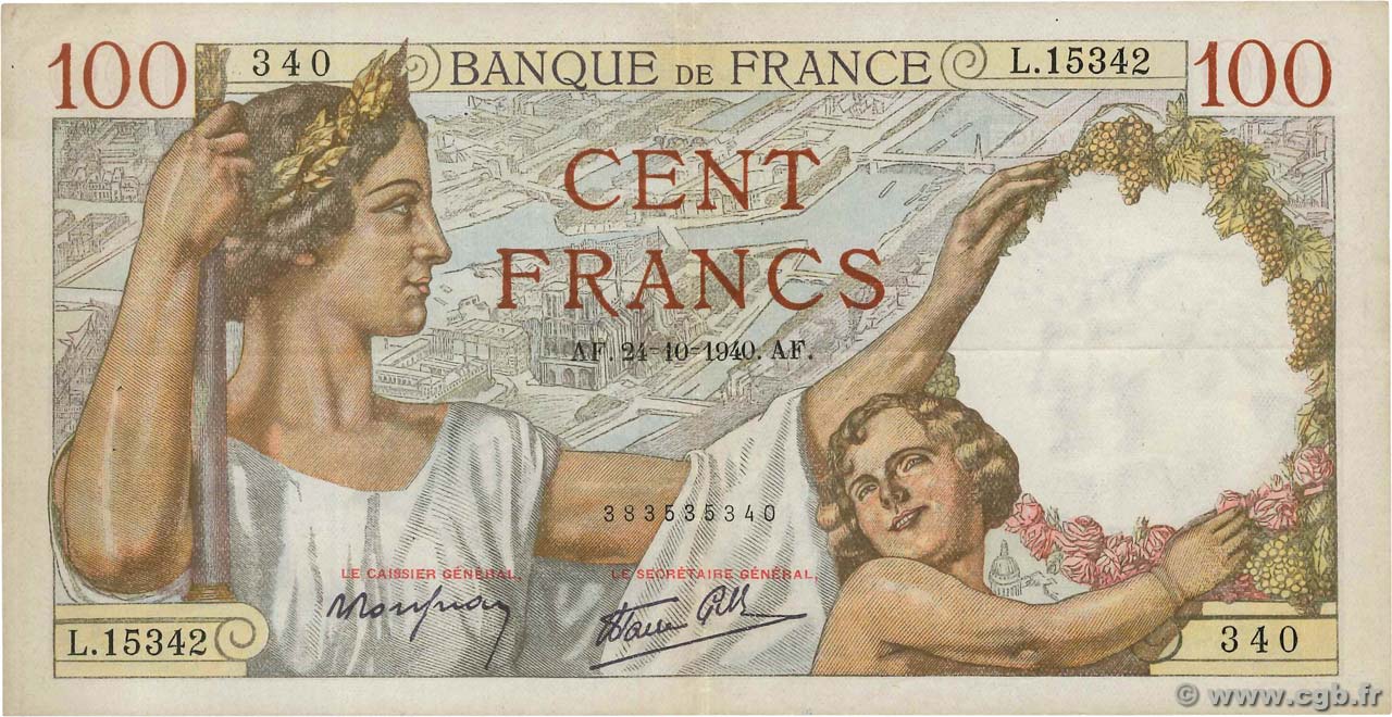 100 Francs SULLY FRANCIA  1940 F.26.39 BB
