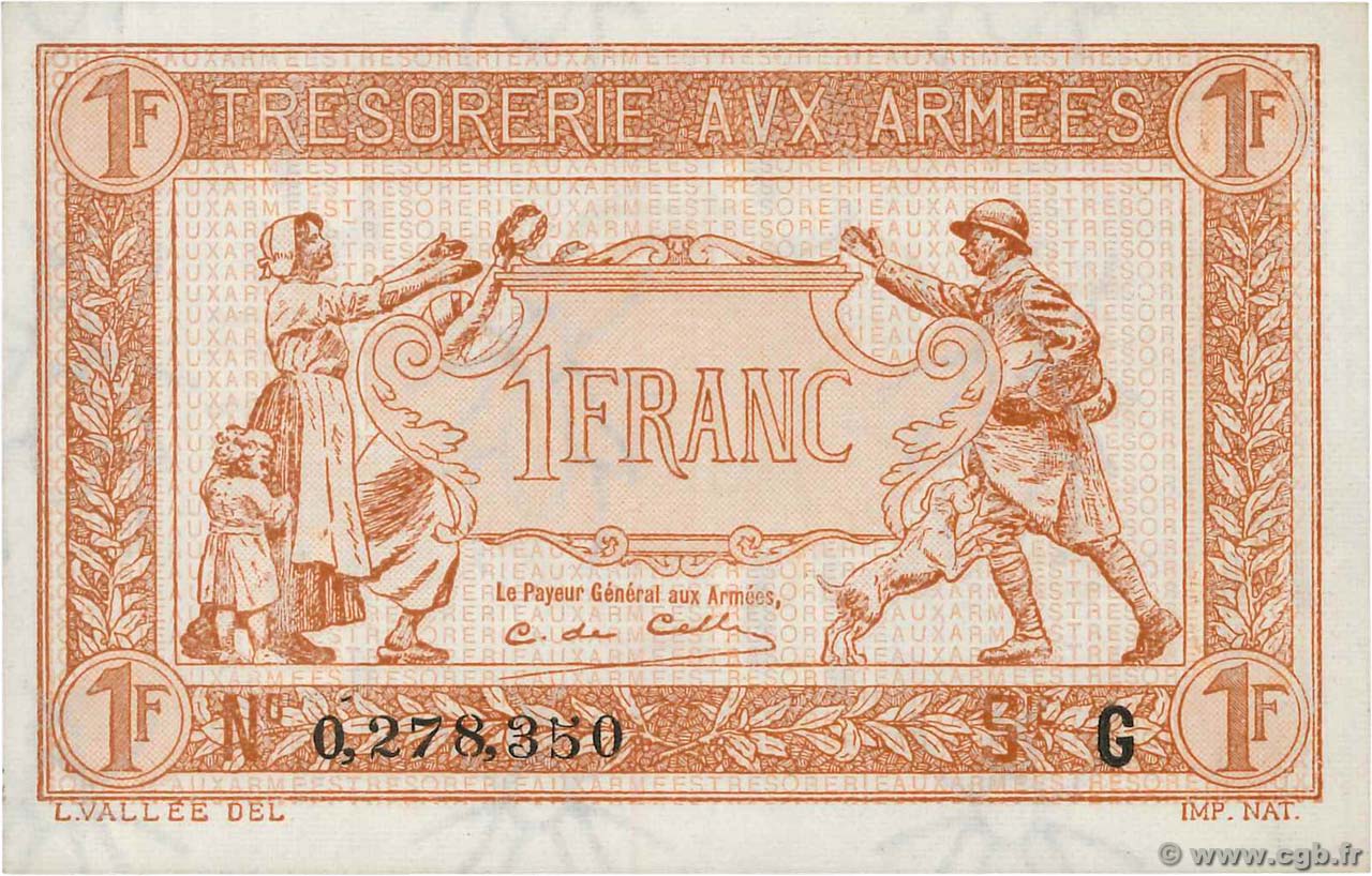1 Franc TRÉSORERIE AUX ARMÉES 1917 FRANCIA  1917 VF.03.07 AU
