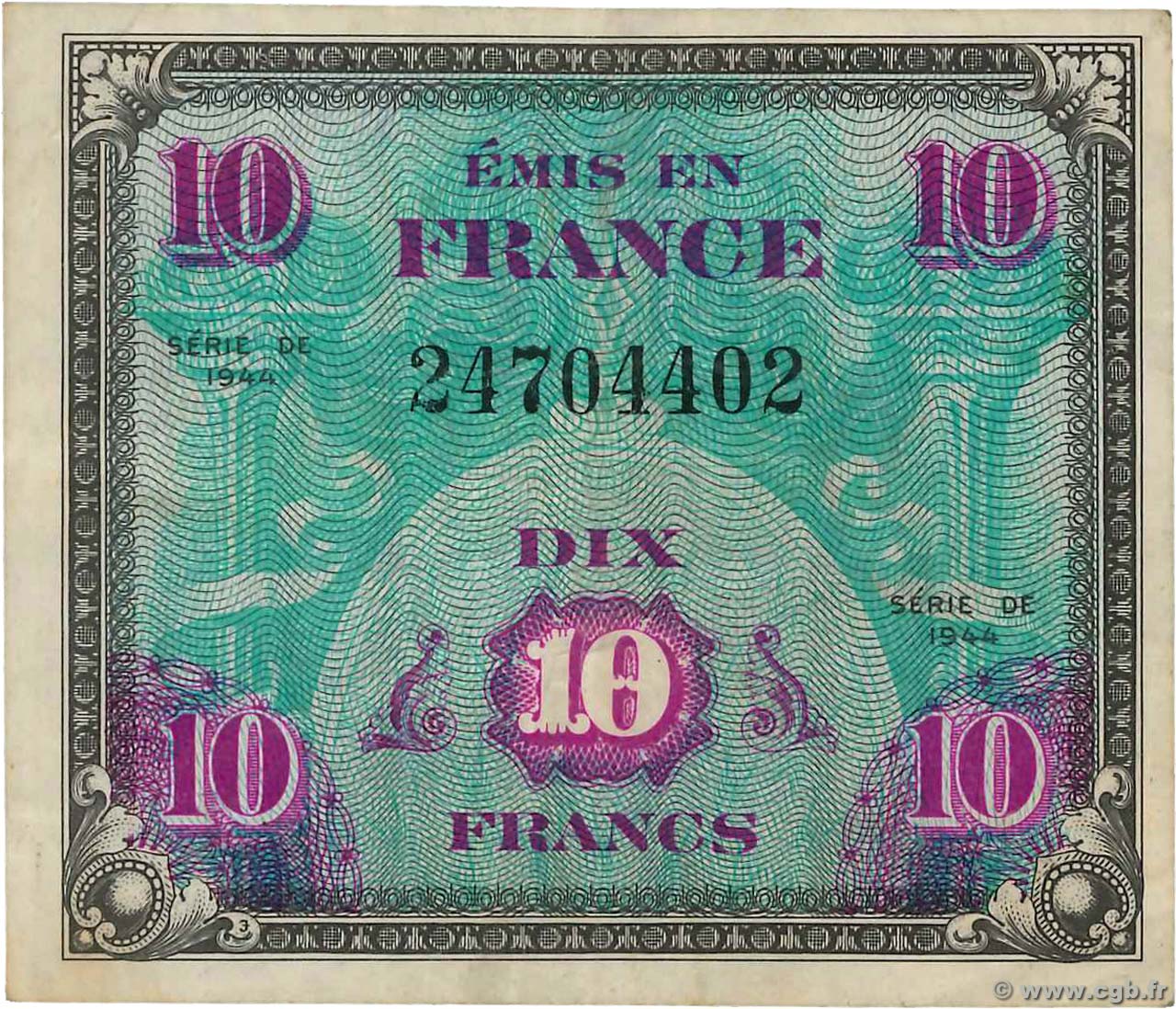 10 Francs DRAPEAU FRANCE  1944 VF.18.01 VF