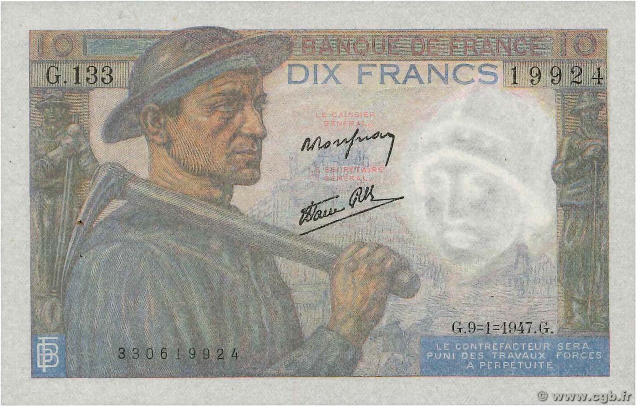 10 Francs MINEUR FRANCE  1947 F.08.17 pr.SPL