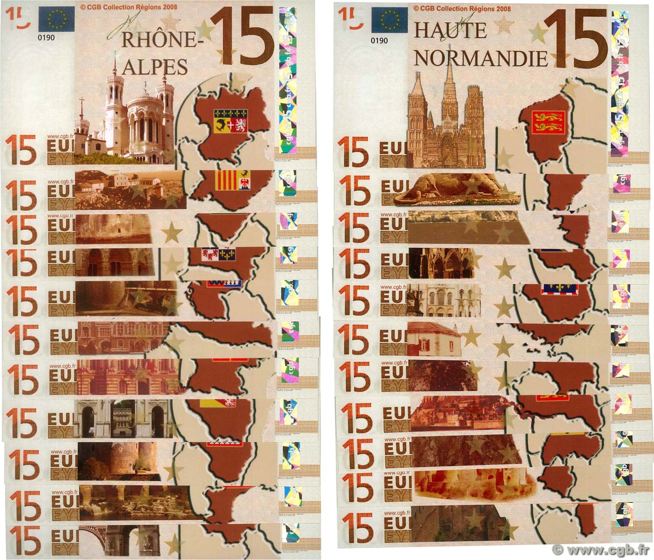 15 Euro Série complète Lot FRANCE Regionalismus und verschiedenen  2008  ST
