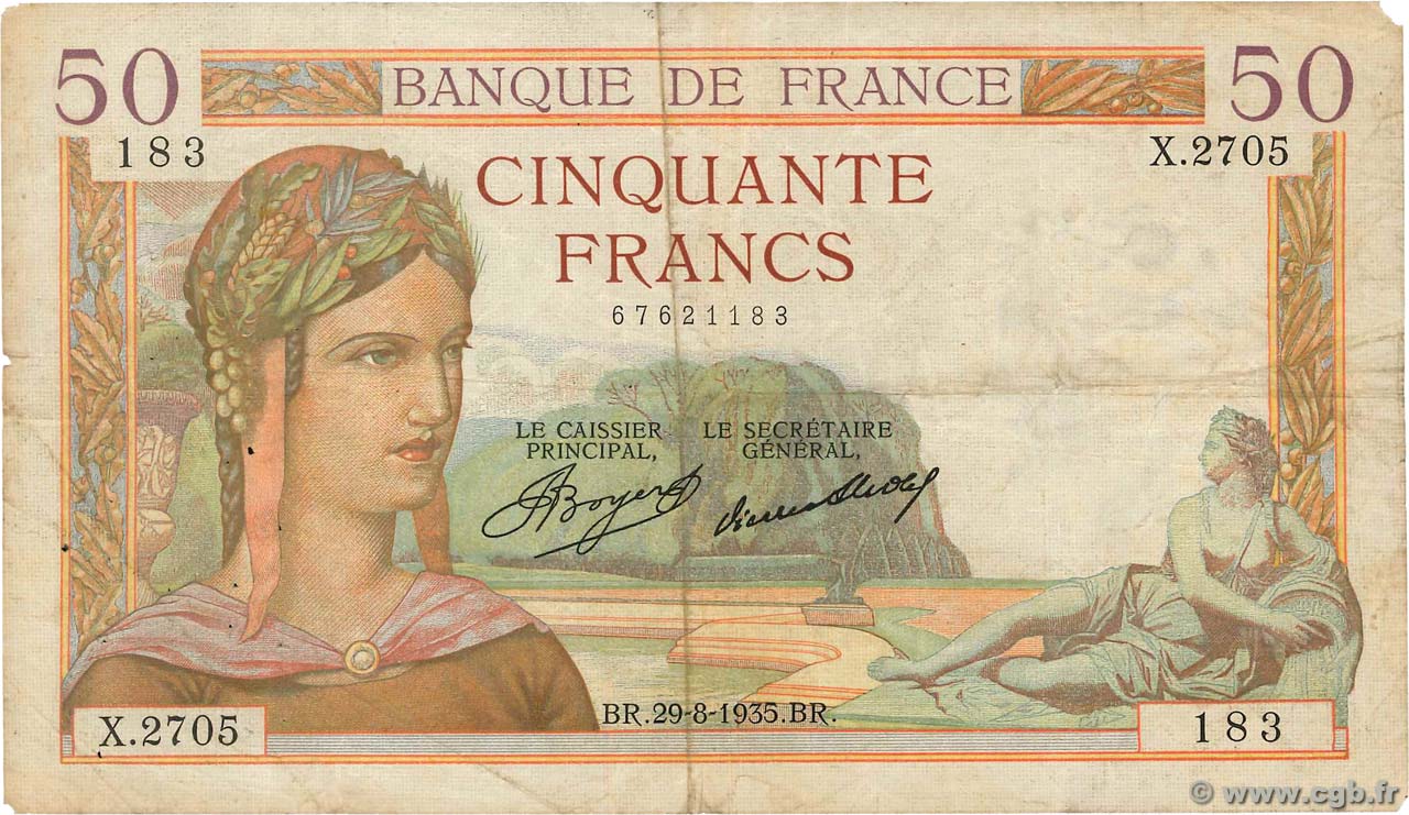 50 Francs CÉRÈS FRANCIA  1935 F.17.15 B