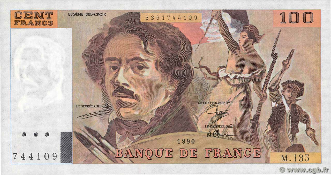 100 Francs DELACROIX imprimé en continu FRANCIA  1990 F.69bis.01a FDC