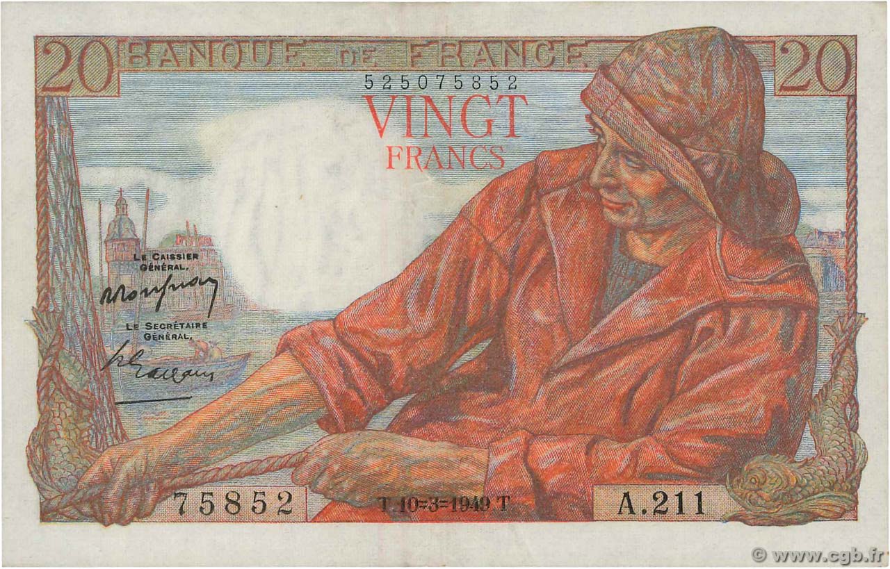 20 Francs PÊCHEUR FRANCE  1949 F.13.14 VF
