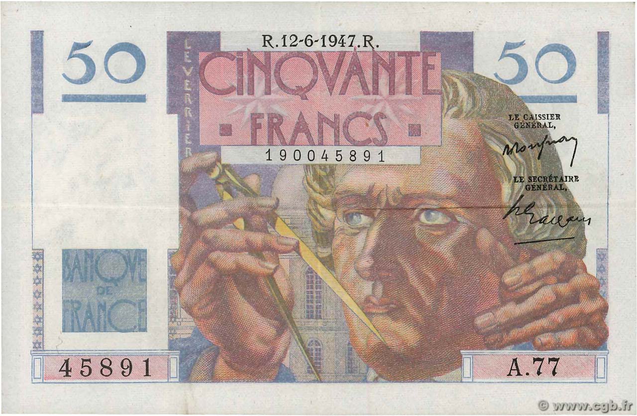 50 Francs LE VERRIER FRANKREICH  1947 F.20.08 VZ