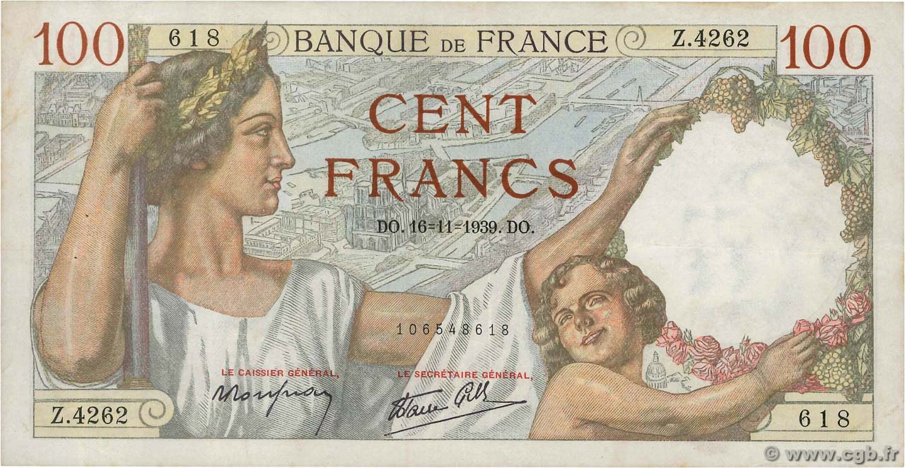 100 Francs SULLY FRANCIA  1939 F.26.15 BC+