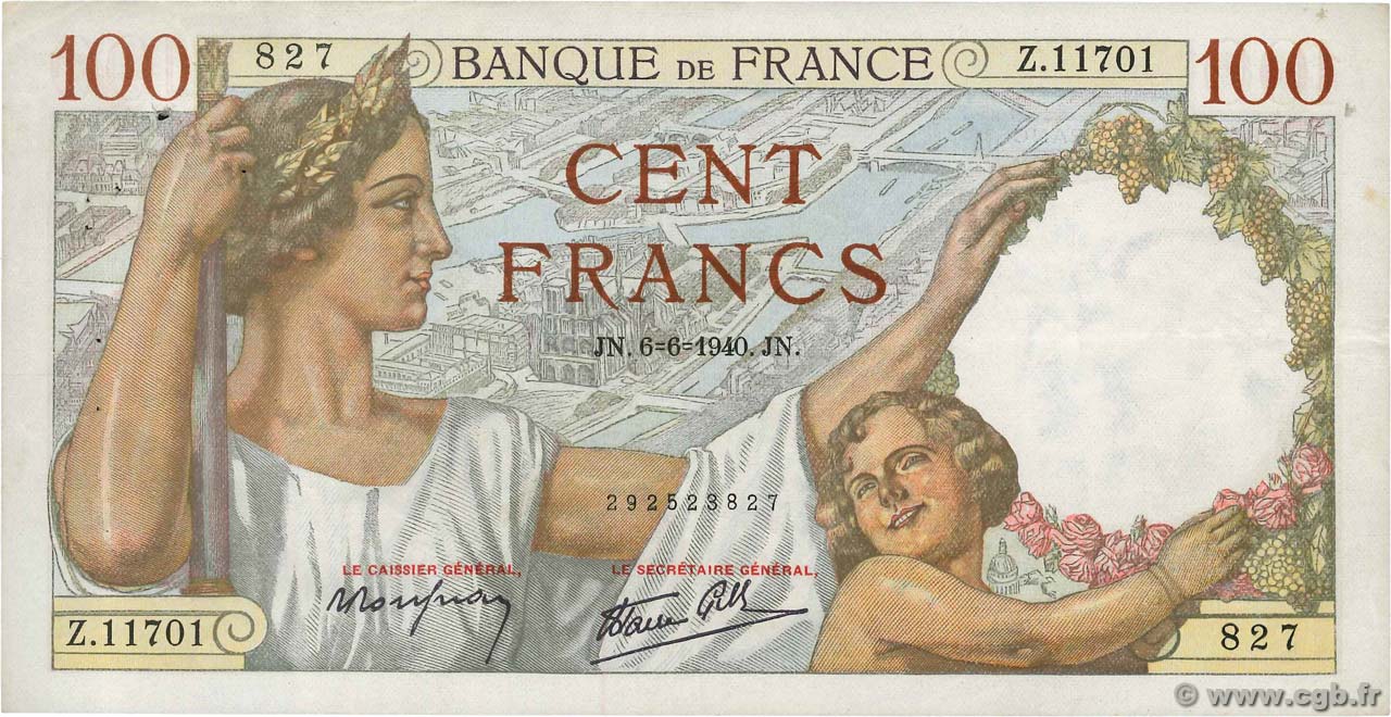100 Francs SULLY FRANKREICH  1940 F.26.31 SS