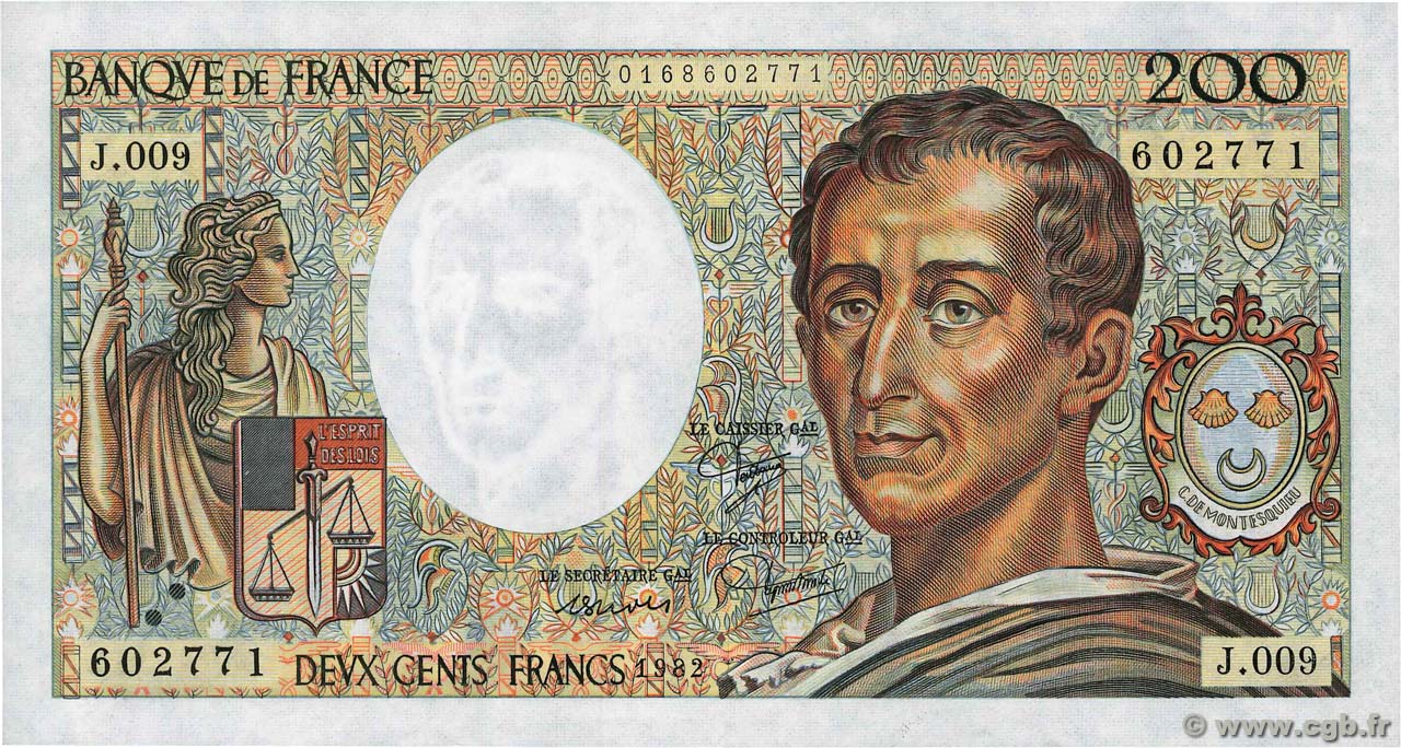 200 Francs MONTESQUIEU FRANCIA  1982 F.70.02 EBC+