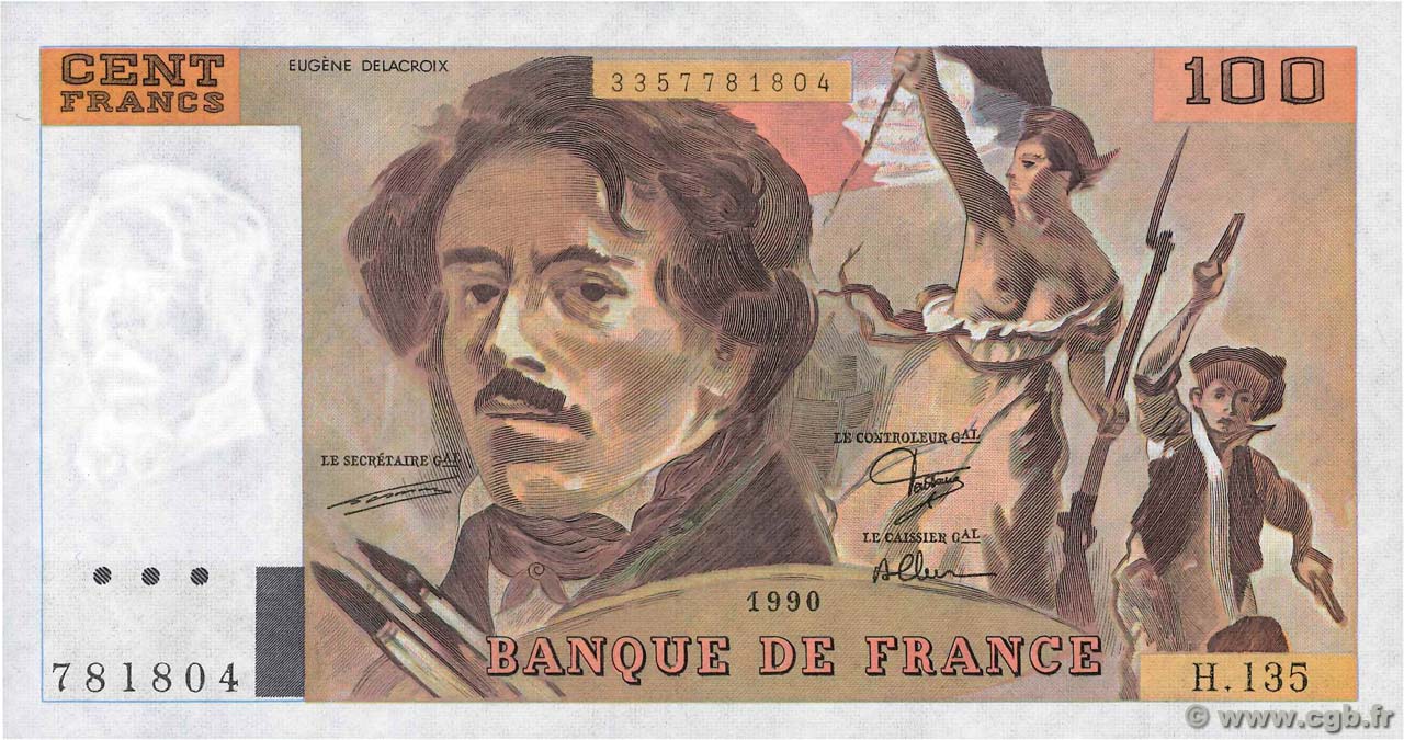 100 Francs DELACROIX imprimé en continu FRANCE  1990 F.69bis.01a pr.NEUF