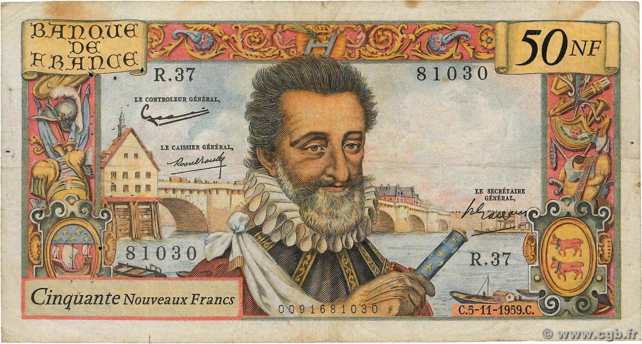 50 Nouveaux Francs HENRI IV FRANCE  1959 F.58.04 F-