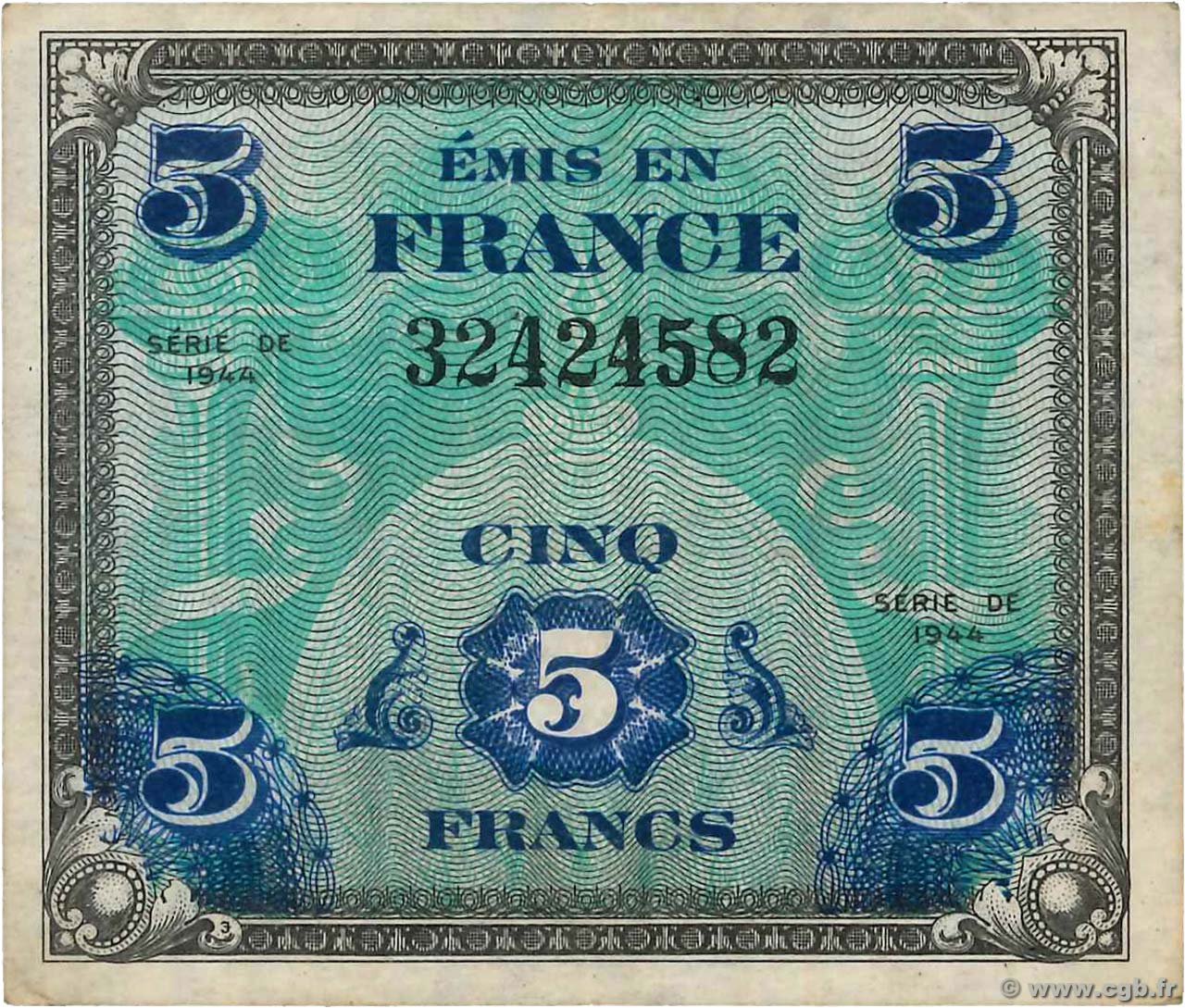 5 Francs DRAPEAU FRANKREICH  1944 VF.17.01 fSS