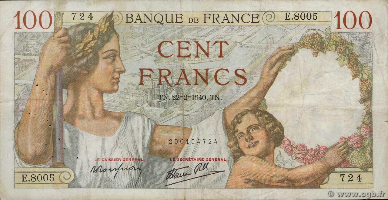 100 Francs SULLY FRANCIA  1940 F.26.23 BC