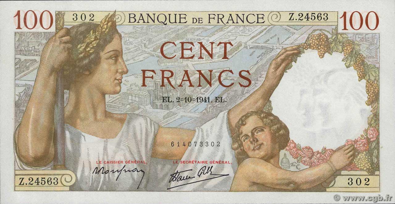 100 Francs SULLY FRANCIA  1941 F.26.58 FDC