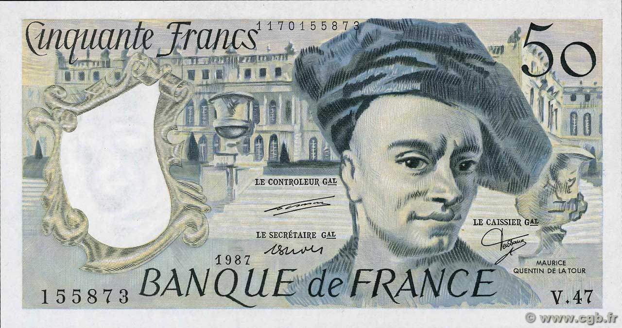 50 Francs QUENTIN DE LA TOUR FRANCIA  1987 F.67.13 SC+