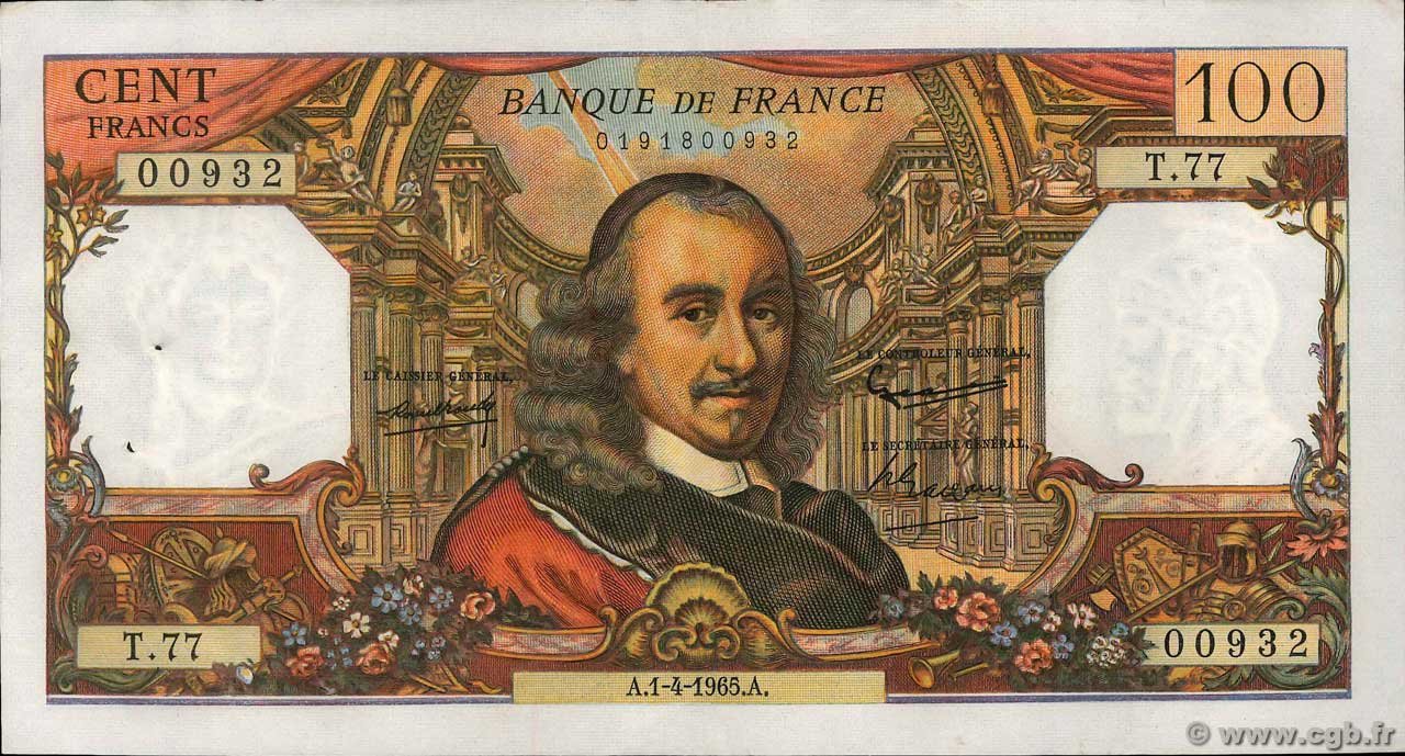 100 Francs CORNEILLE FRANCIA  1965 F.65.07 MBC