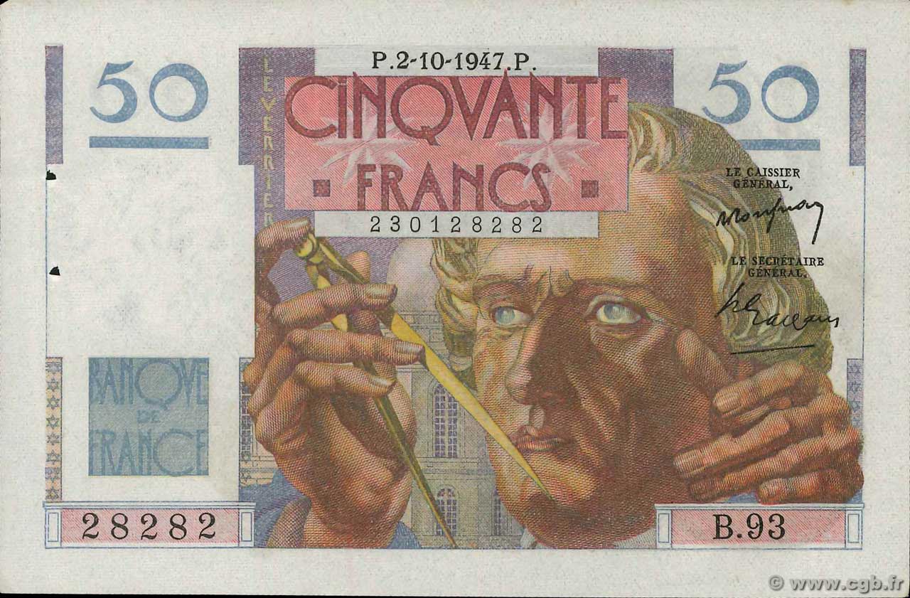 50 Francs LE VERRIER Numéro radar FRANCIA  1947 F.20.09 EBC