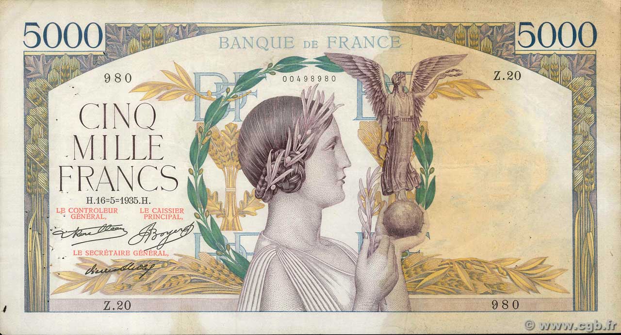 5000 Francs VICTOIRE FRANCIA  1935 F.44.02 BC+