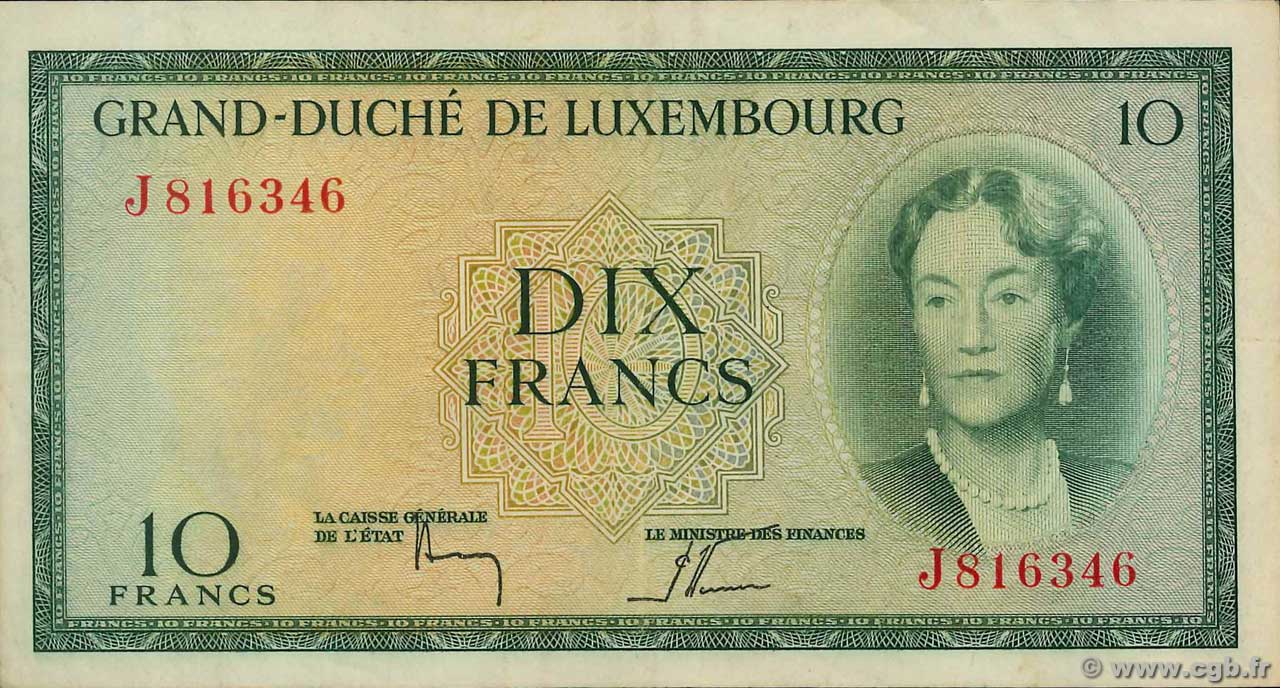 10 Francs LUXEMBOURG  1954 P.48a TTB
