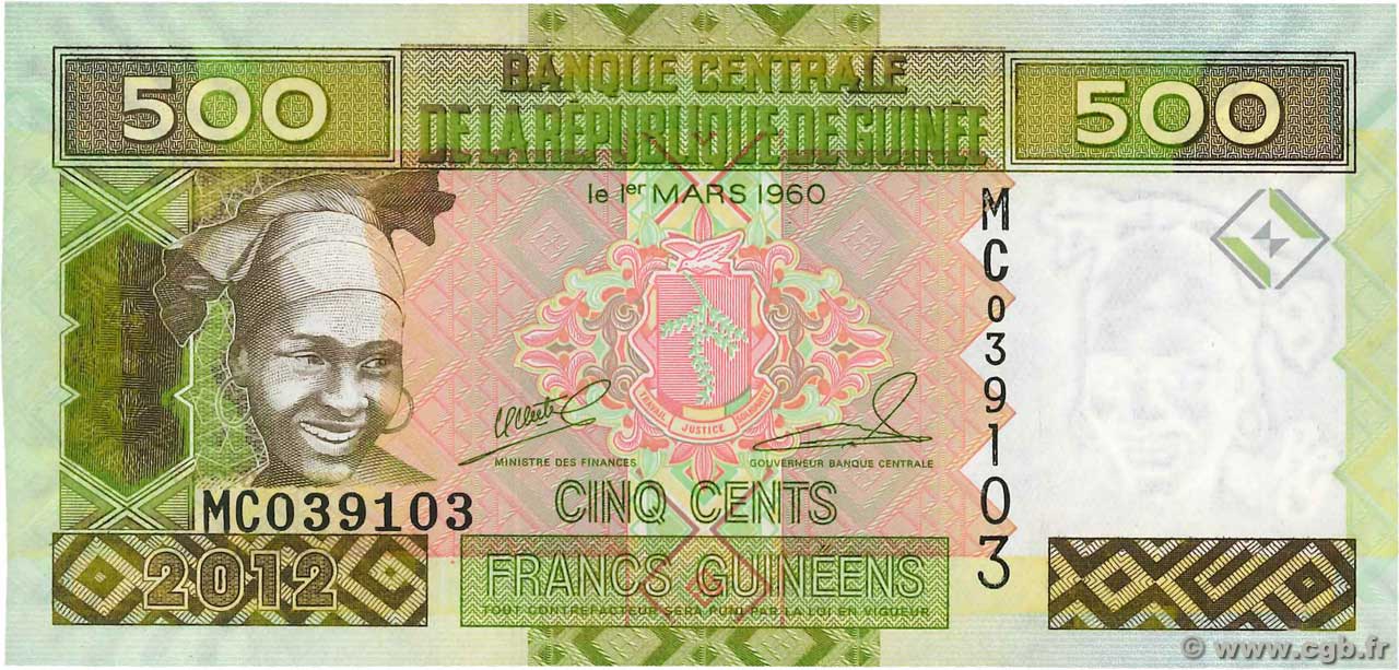 500 Francs Guinéens GUINEA  2012 P.39b UNC
