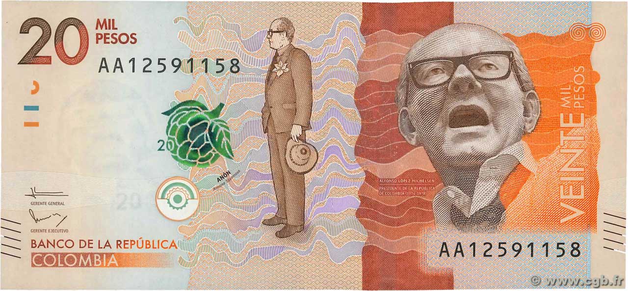 20000 Pesos COLOMBIA  2015 P.461a FDC