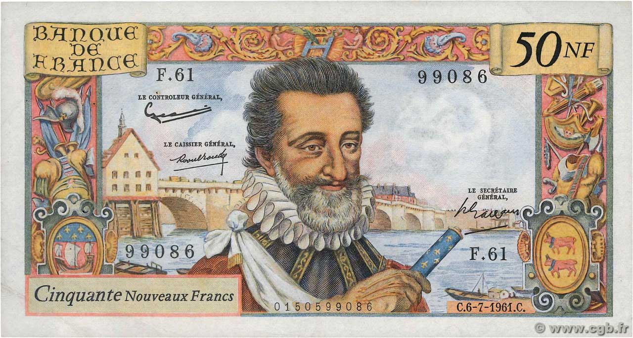 50 Nouveaux Francs HENRI IV FRANCE  1961 F.58.06 VF
