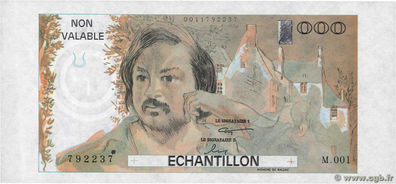 1000 Francs BALZAC Échantillon FRANCE  1980 EC.1980.01 NEUF