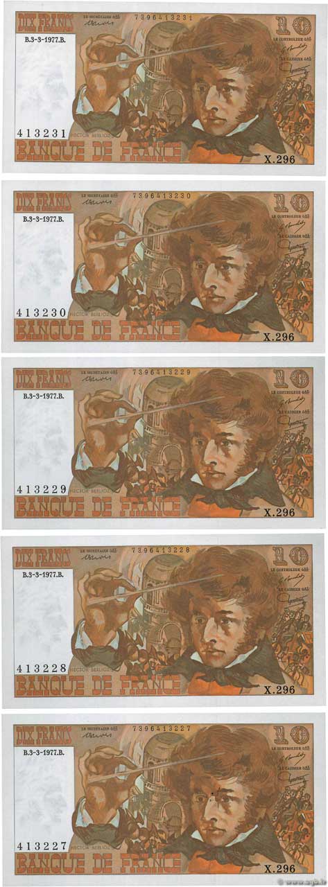 10 Francs BERLIOZ Consécutifs FRANCIA  1977 F.63.21 q.FDC