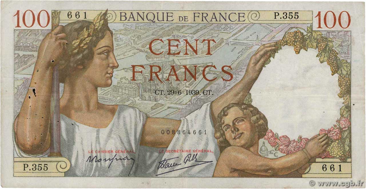 100 Francs SULLY FRANCIA  1939 F.26.04 BC