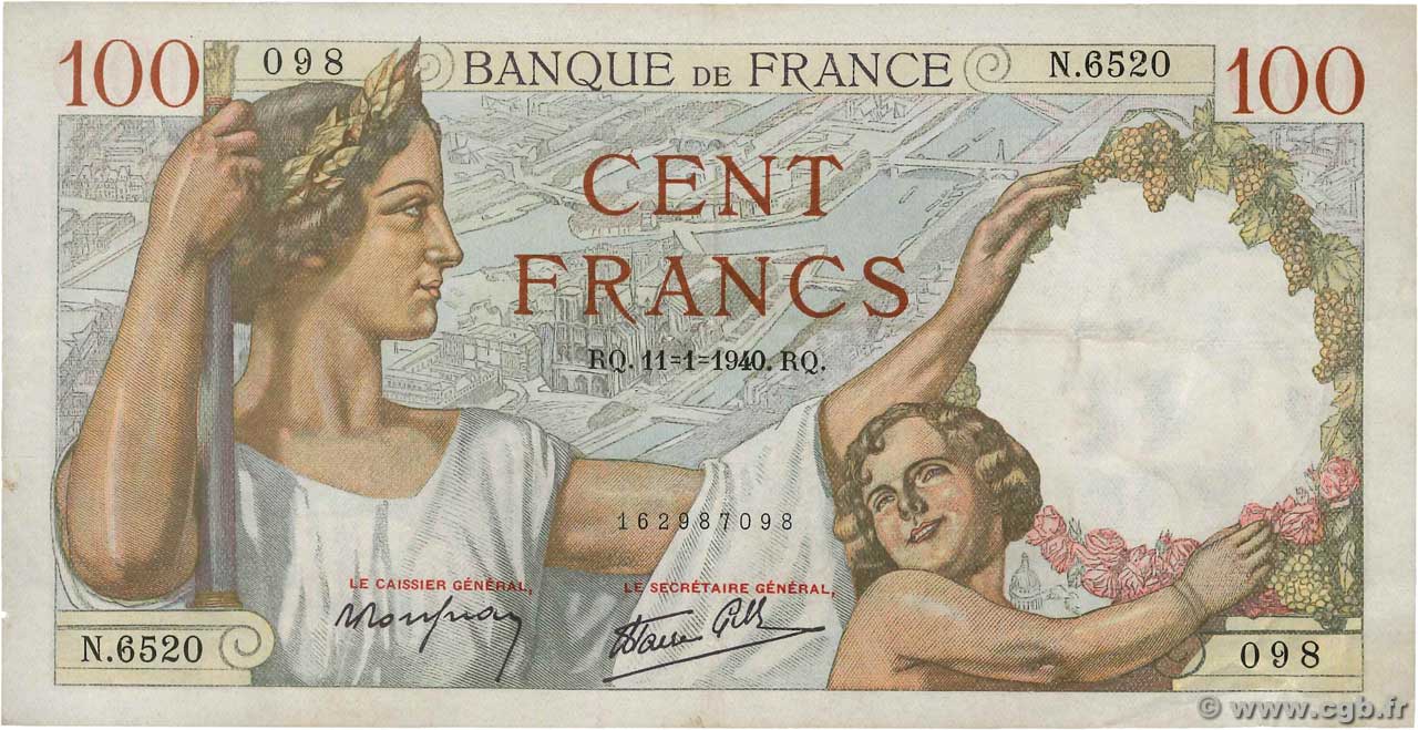 100 Francs SULLY FRANKREICH  1940 F.26.20 SS