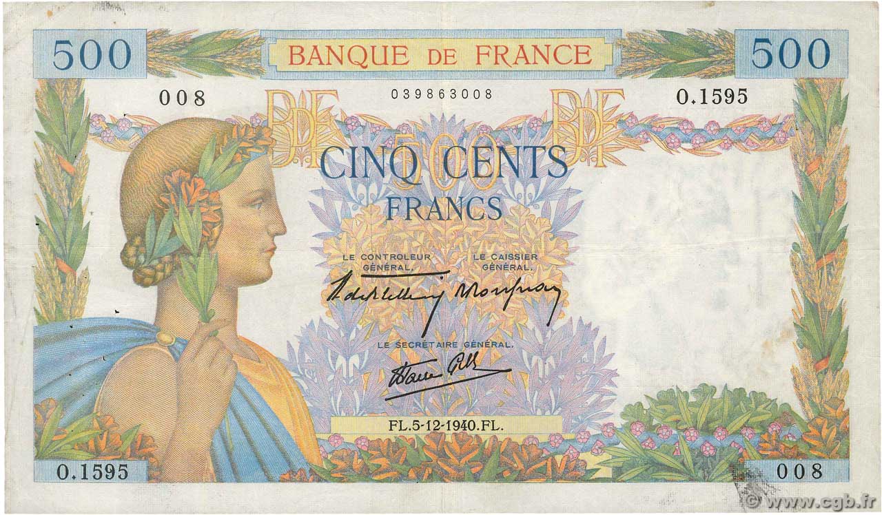 500 Francs LA PAIX FRANCE  1940 F.32.10 F