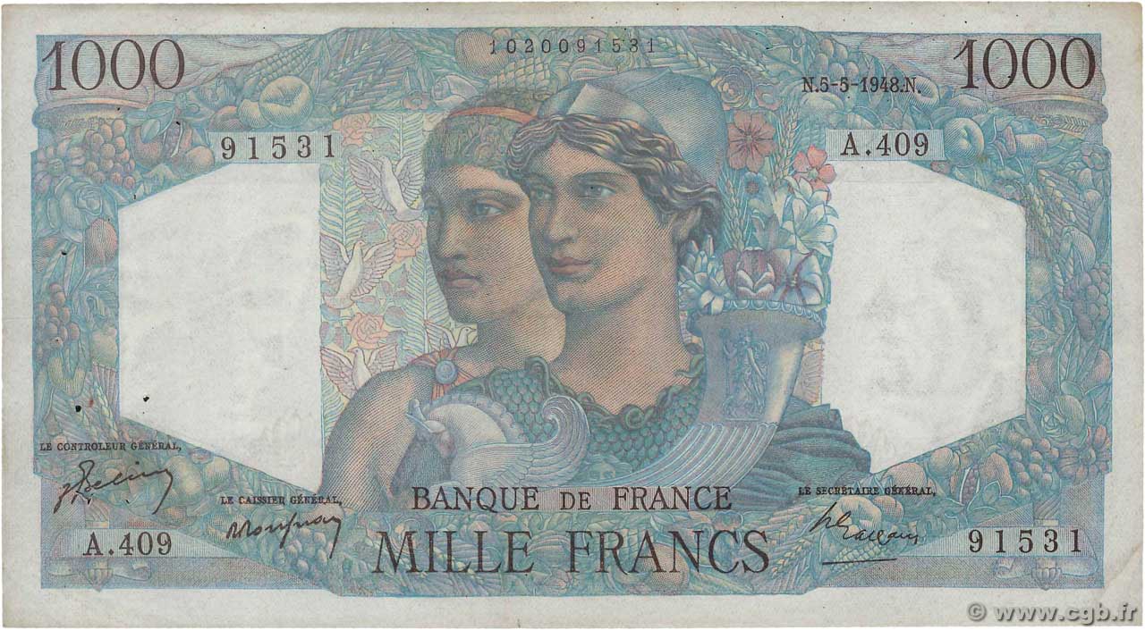 1000 Francs MINERVE ET HERCULE FRANCIA  1948 F.41.20 BB