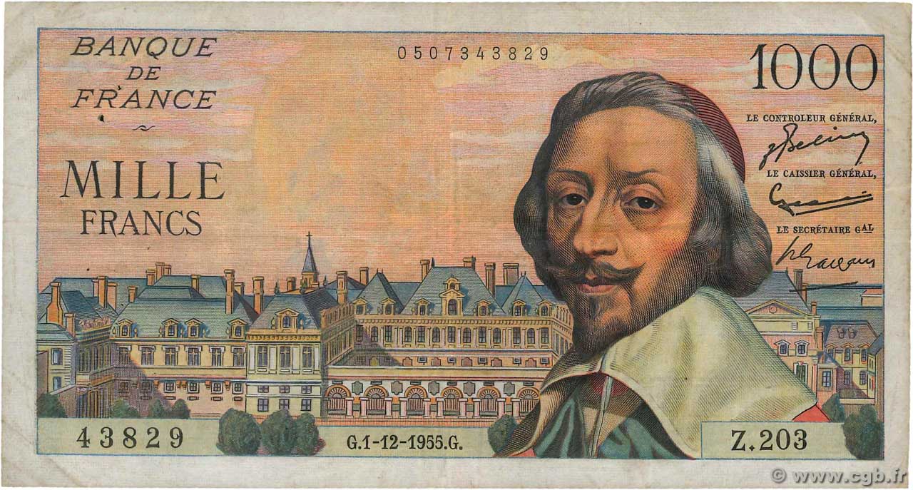 1000 Francs RICHELIEU FRANCE  1955 F.42.17 F