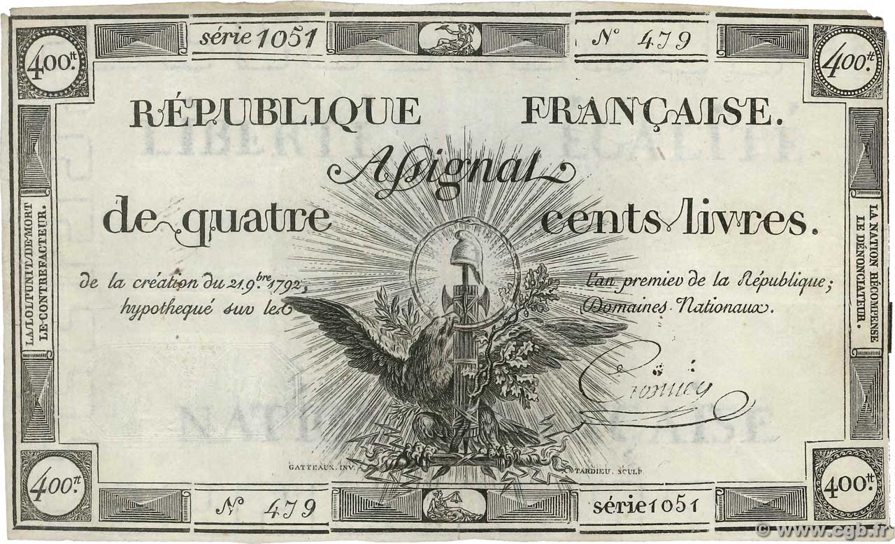 400 Livres FRANCE  1792 Ass.38a TTB