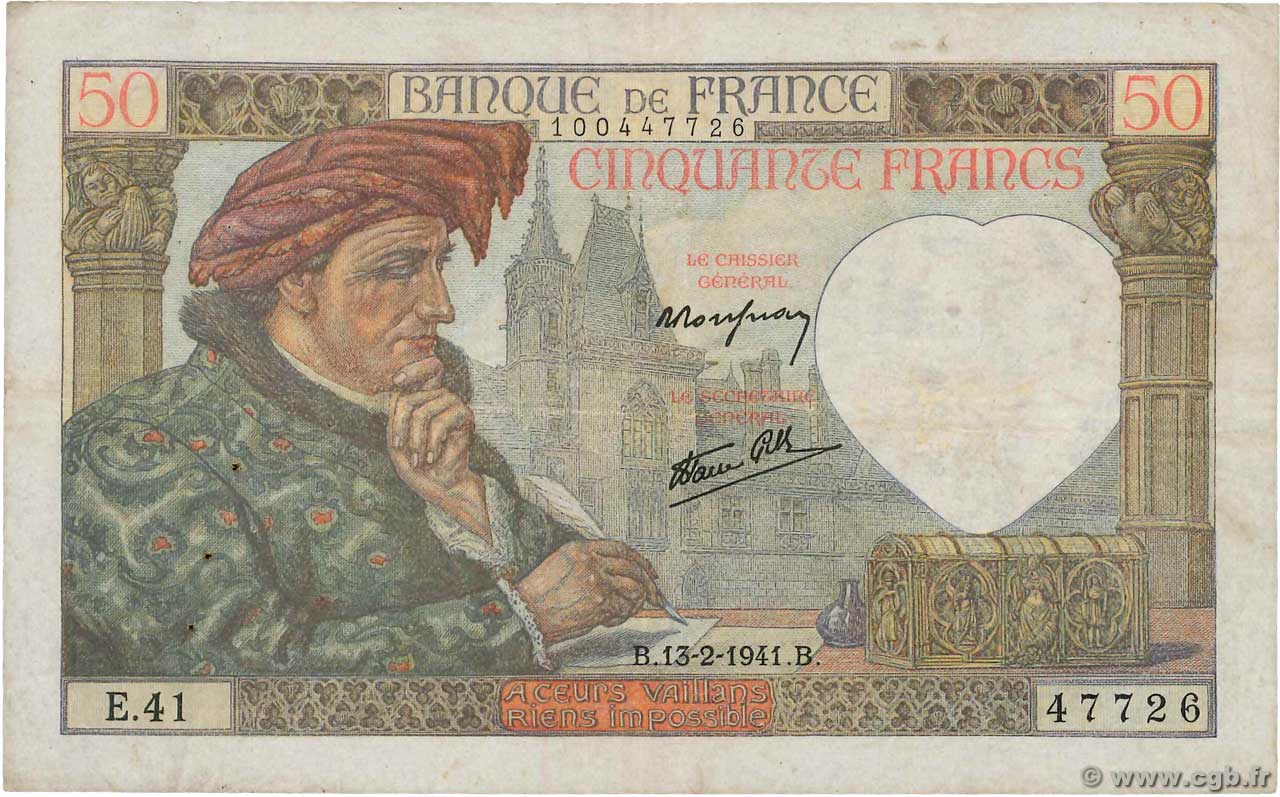 50 Francs JACQUES CŒUR FRANCIA  1941 F.19.06 BC
