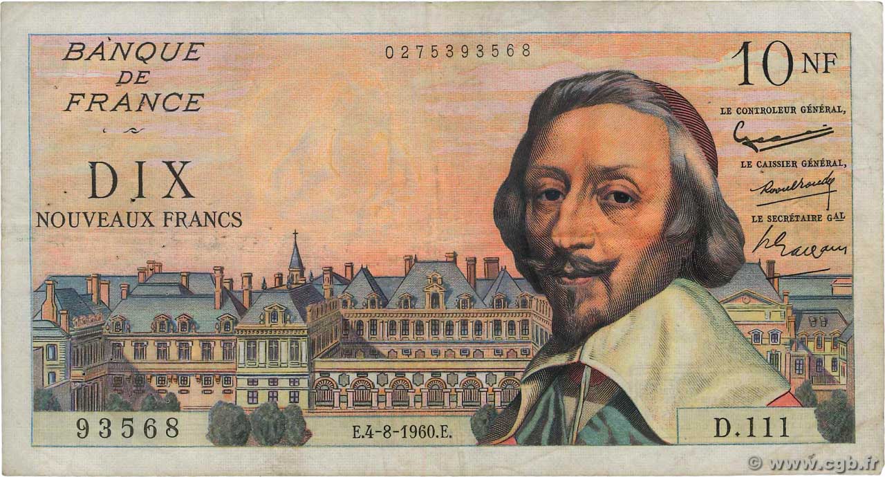 10 Nouveaux Francs RICHELIEU FRANCE  1960 F.57.09 TB+