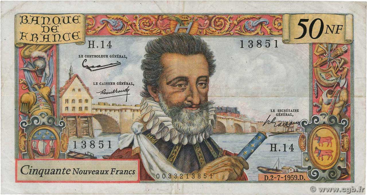 50 Nouveaux Francs HENRI IV FRANCIA  1959 F.58.02 q.BB