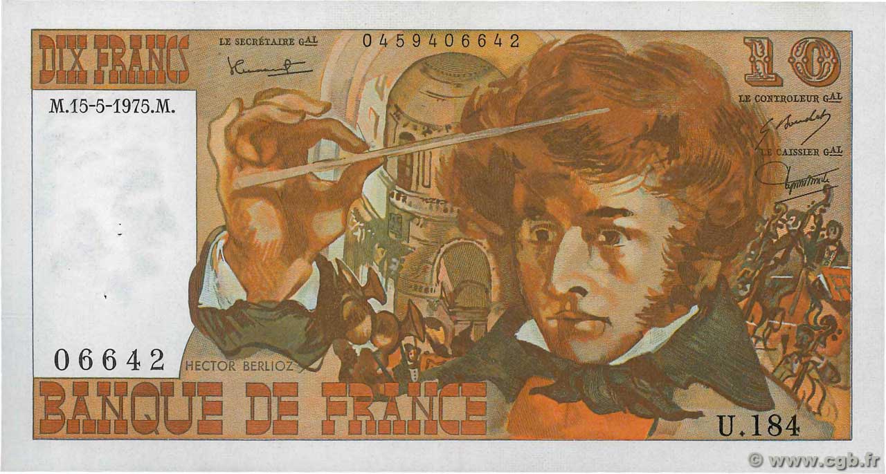 10 Francs BERLIOZ FRANCIA  1975 F.63.10 SPL