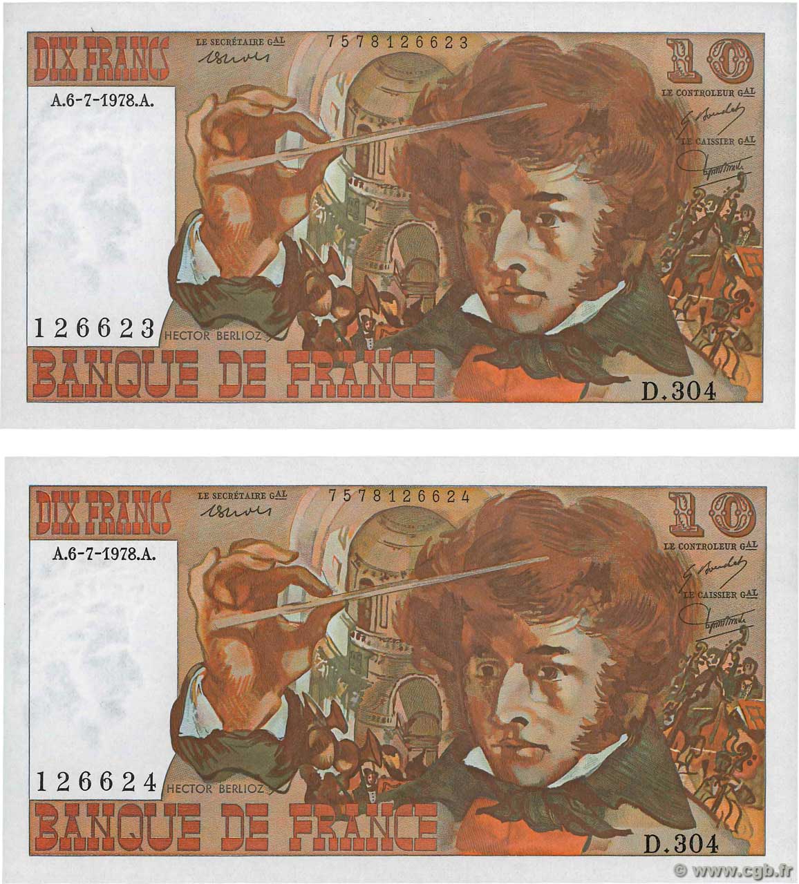 10 Francs BERLIOZ Consécutifs FRANCIA  1978 F.63.24 q.FDC